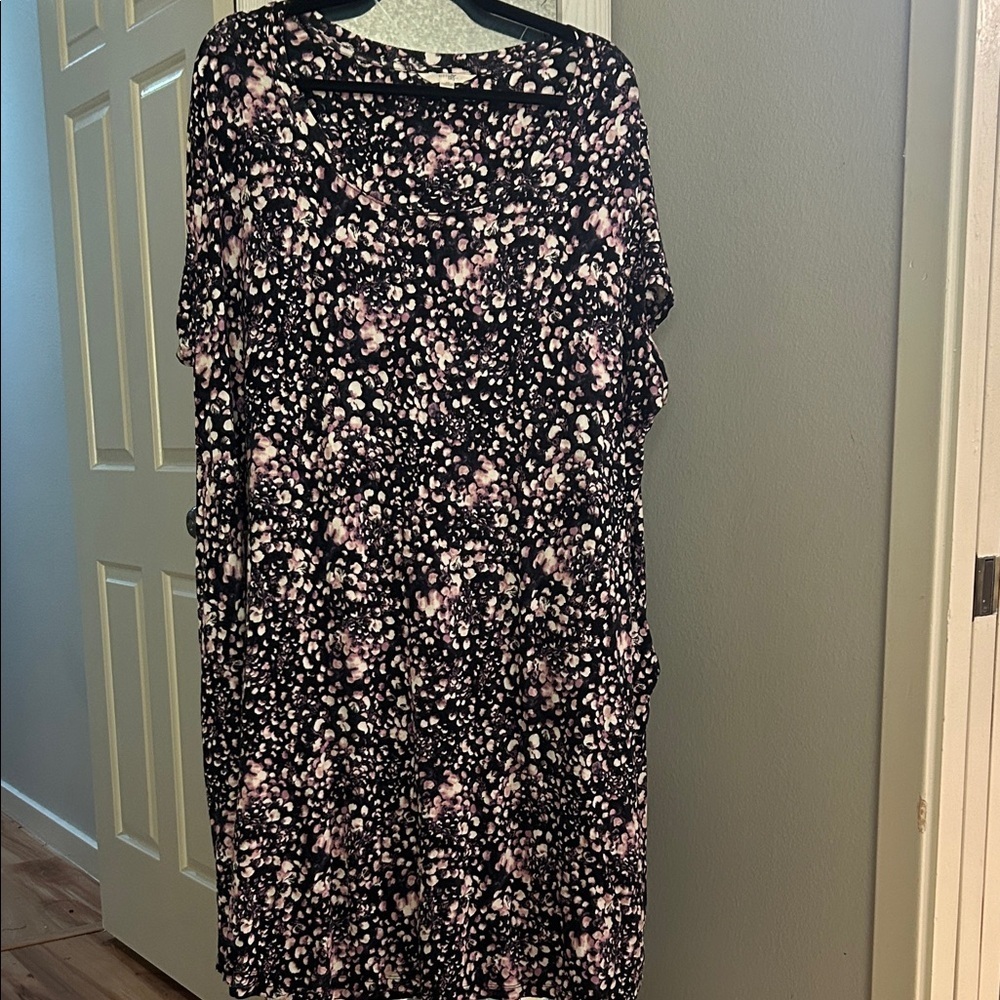 Terra & Sky Floral Black and Pink Midi Dress with pockets